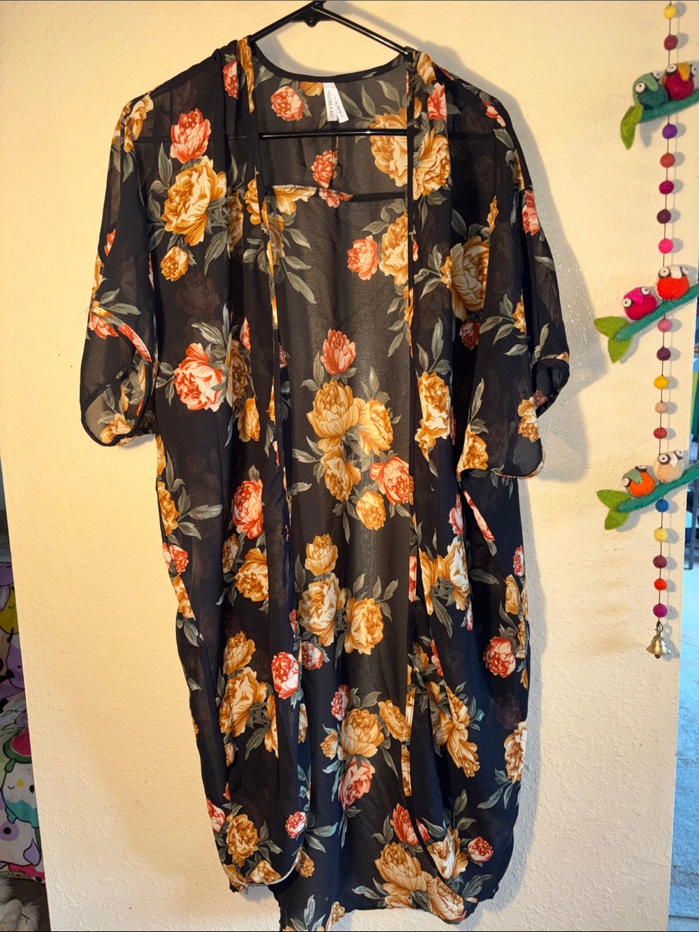 EUC Live 4 Truth sheer black floral kimono OPEN FRONT swimsuit, cover-up car